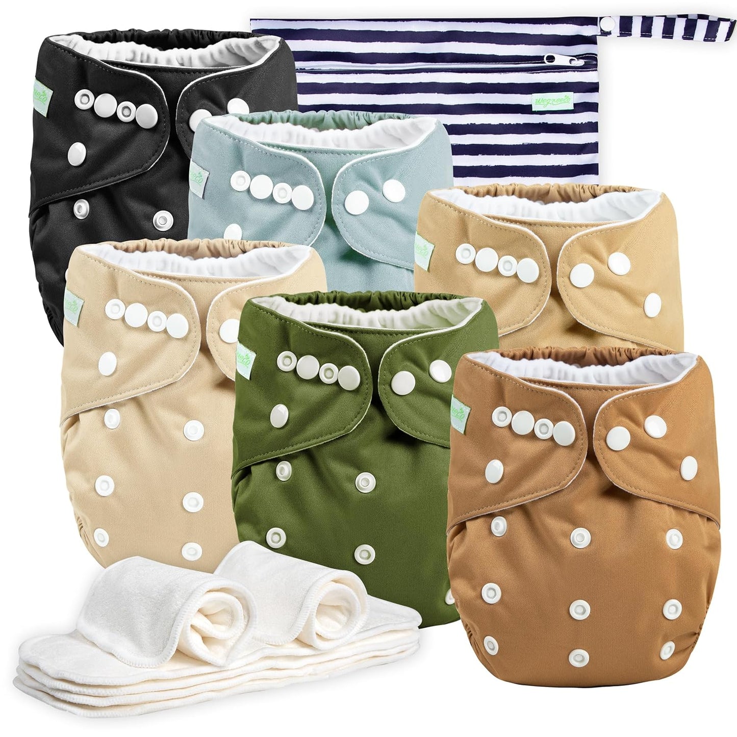 Wegreeco Cloth Diapers 6 Pack with Inserts & Wet Bag for Babies