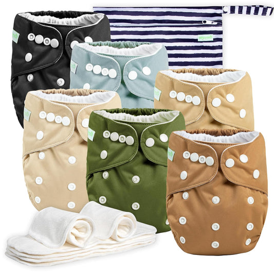 Wegreeco Cloth Diapers 6 Pack with Inserts & Wet Bag for Babies