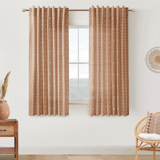 64 Inch Light Terracotta Sheer Boho Curtains for Home Decor