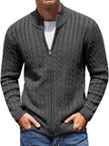 Men's Full Zip Cardigan Sweater Slim Fit Cable Knit - Warm Everyday