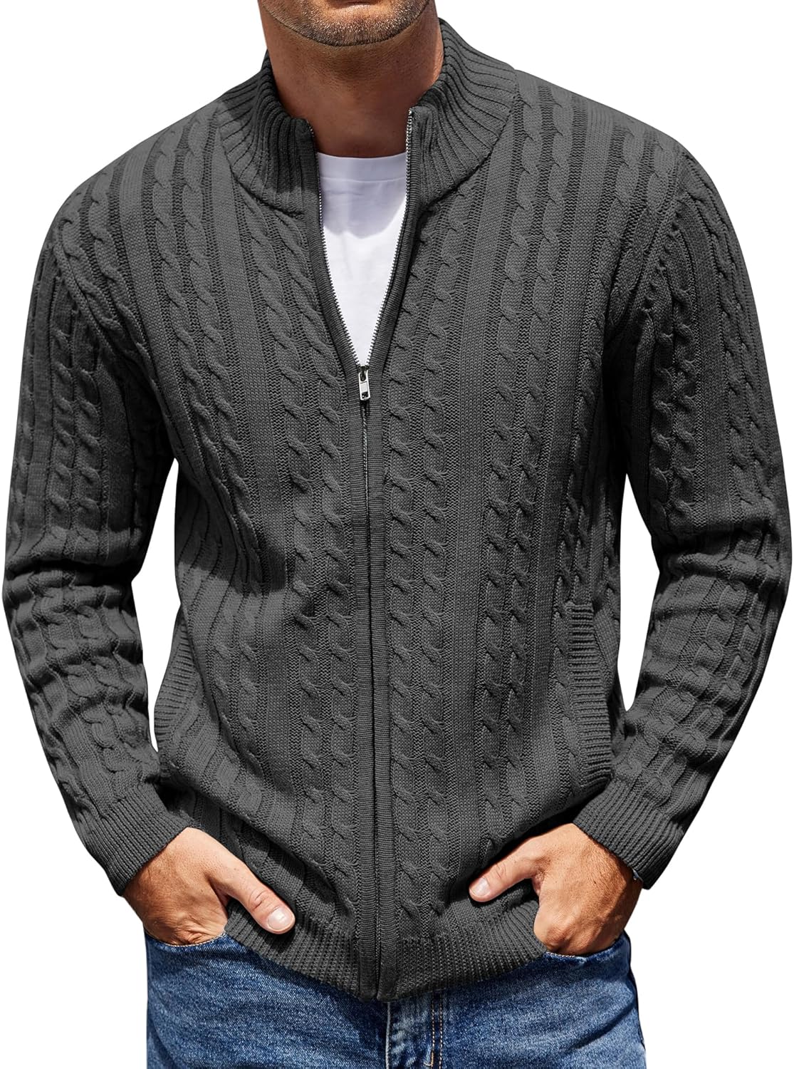 COOFANDY Men's Full Zip Cardigan Sweater for Stylish Comfort