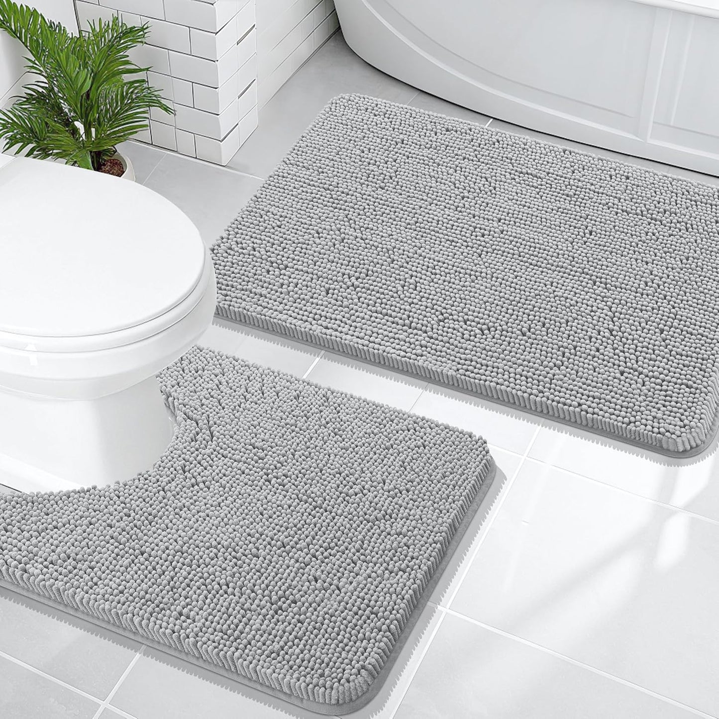 OLANLY Bathroom Rugs Sets - Soft Chenille Bath Mats