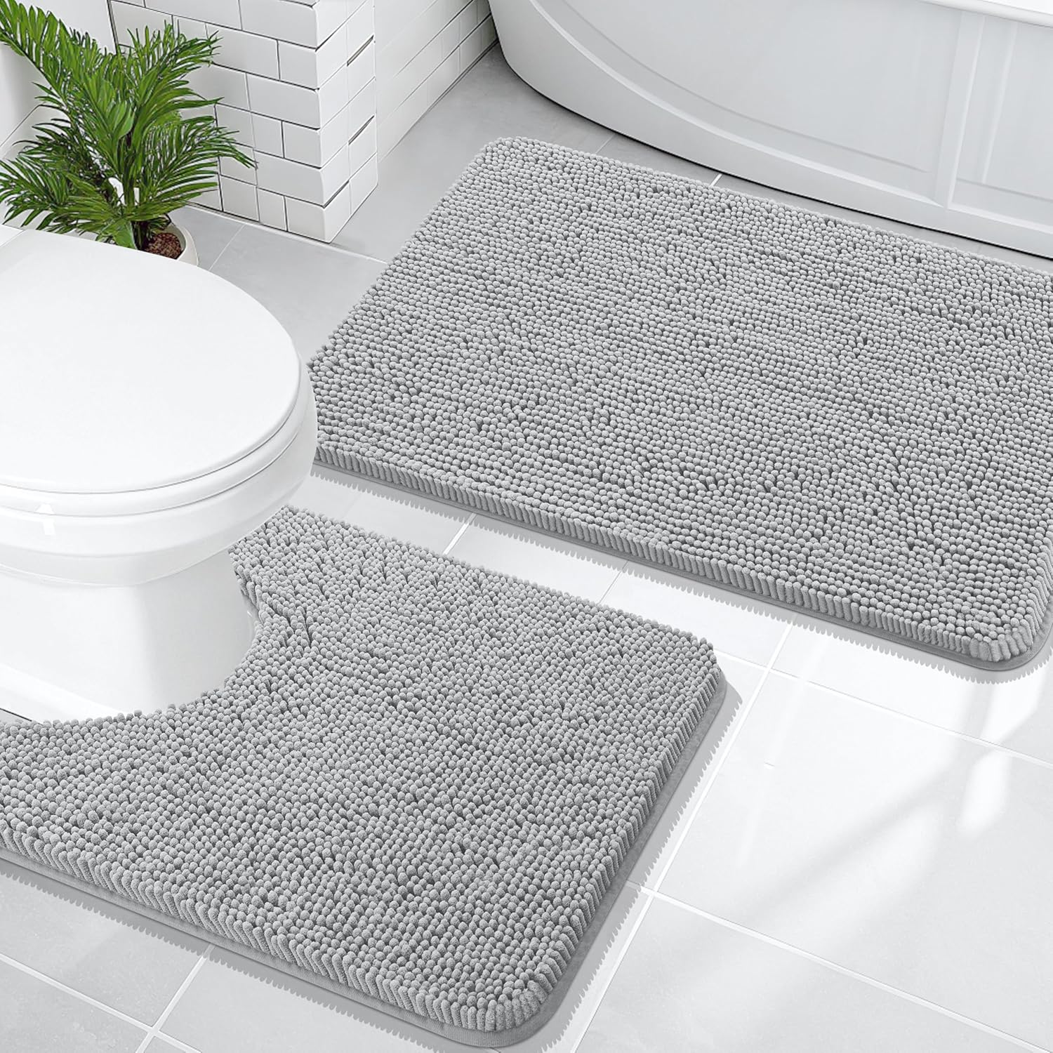 OLANLY Bathroom Rugs Sets - Soft Chenille Bath Mats