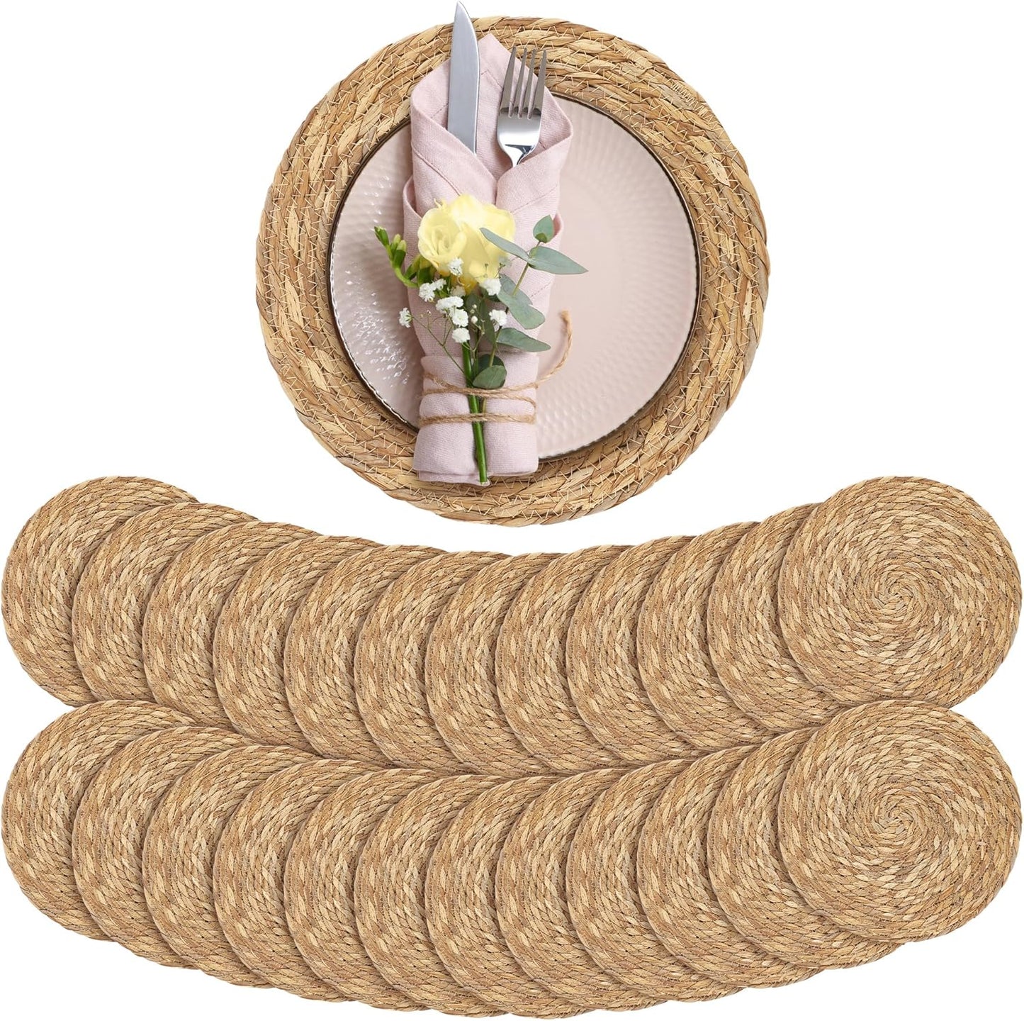 Natural Hand-Woven 12-Inch Round Woven Placemats for Dining