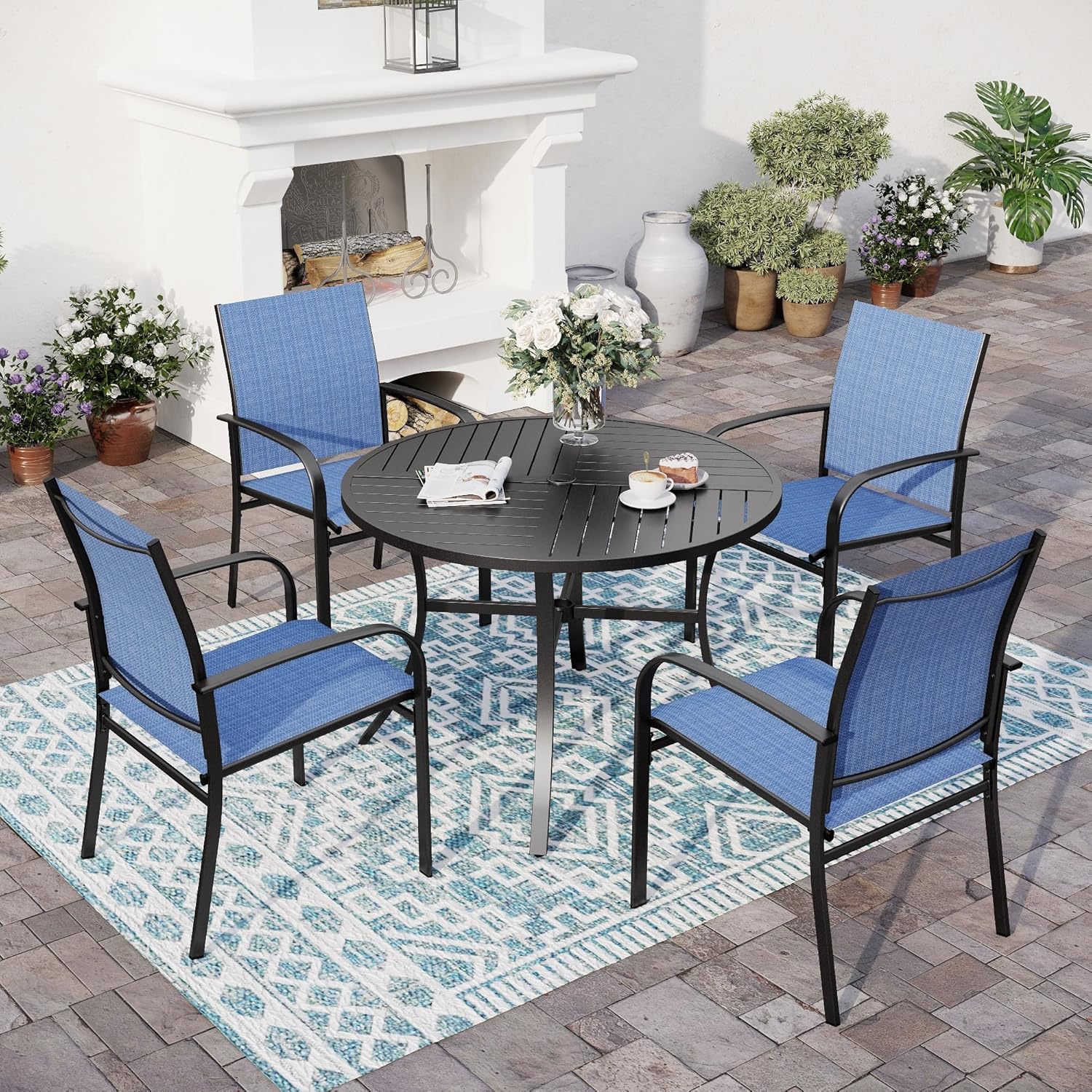 5 Piece Patio Dining Set for 4 with Round Table and Chairs