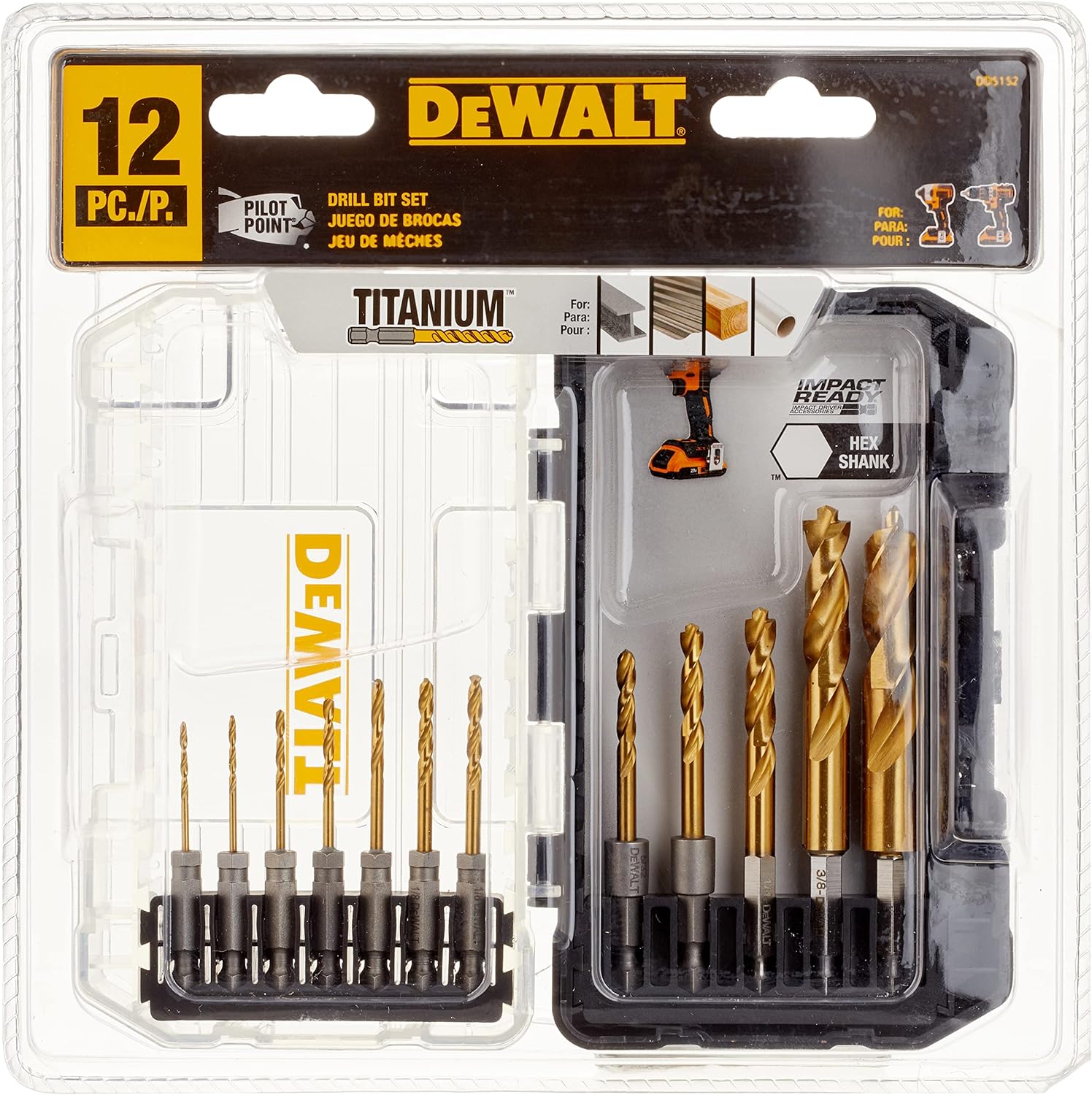DEWALT Drill Bit Set for Metal, Wood, and Plastic - 12 Piece