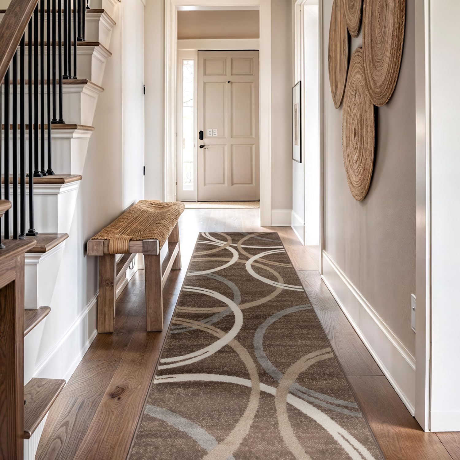 Rugshop Modern Wavy Circles Design Runner Rug for Hallway