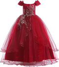 Vintage Off The Shoulder Flower Girl Dress Wine Red - Elegant Holiday