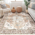 Washable 5x7 Area Rug - Low Pile Vintage Floral for Living Room