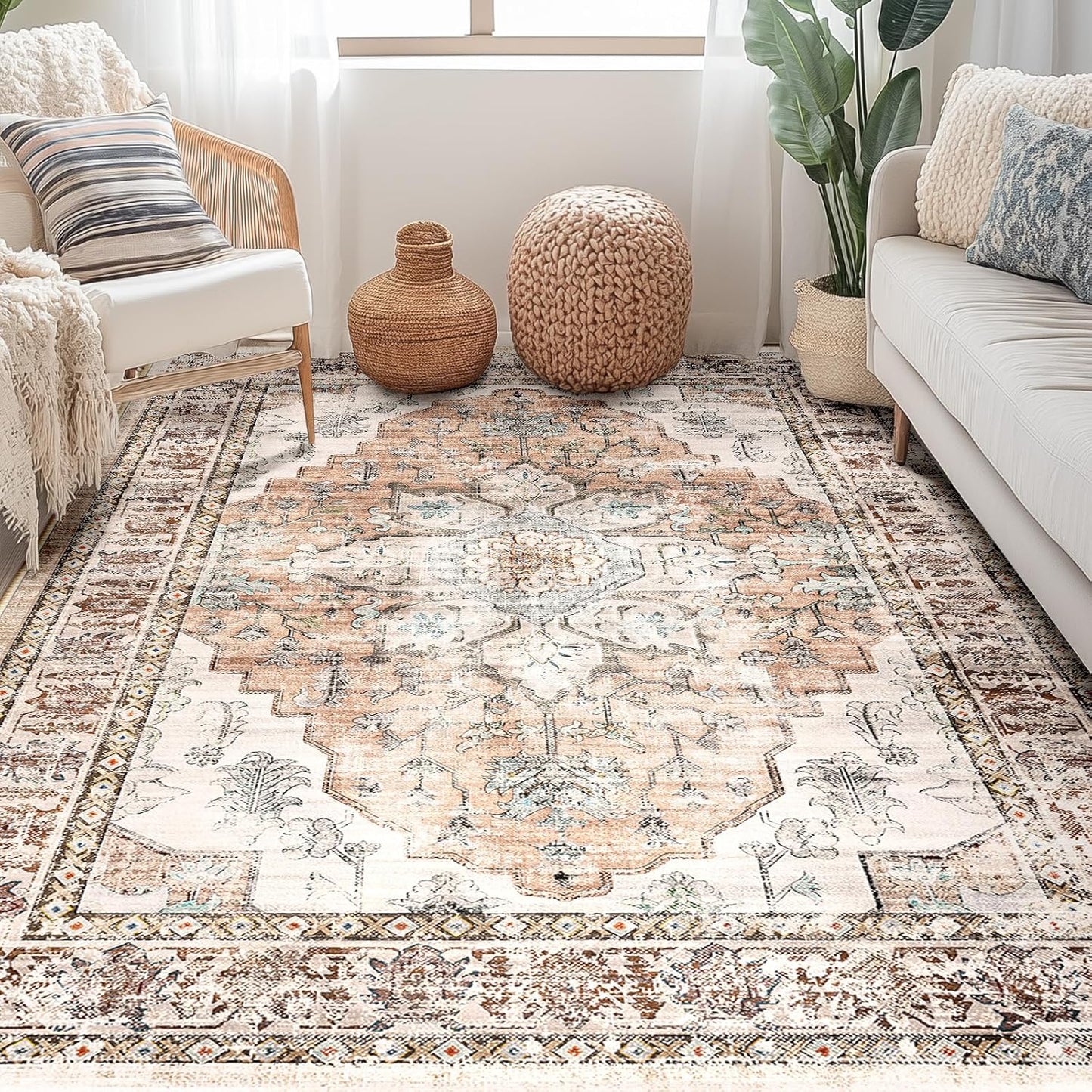 5x7 Area Rug Washable Non-Slip Boho Carpet for Living Room
