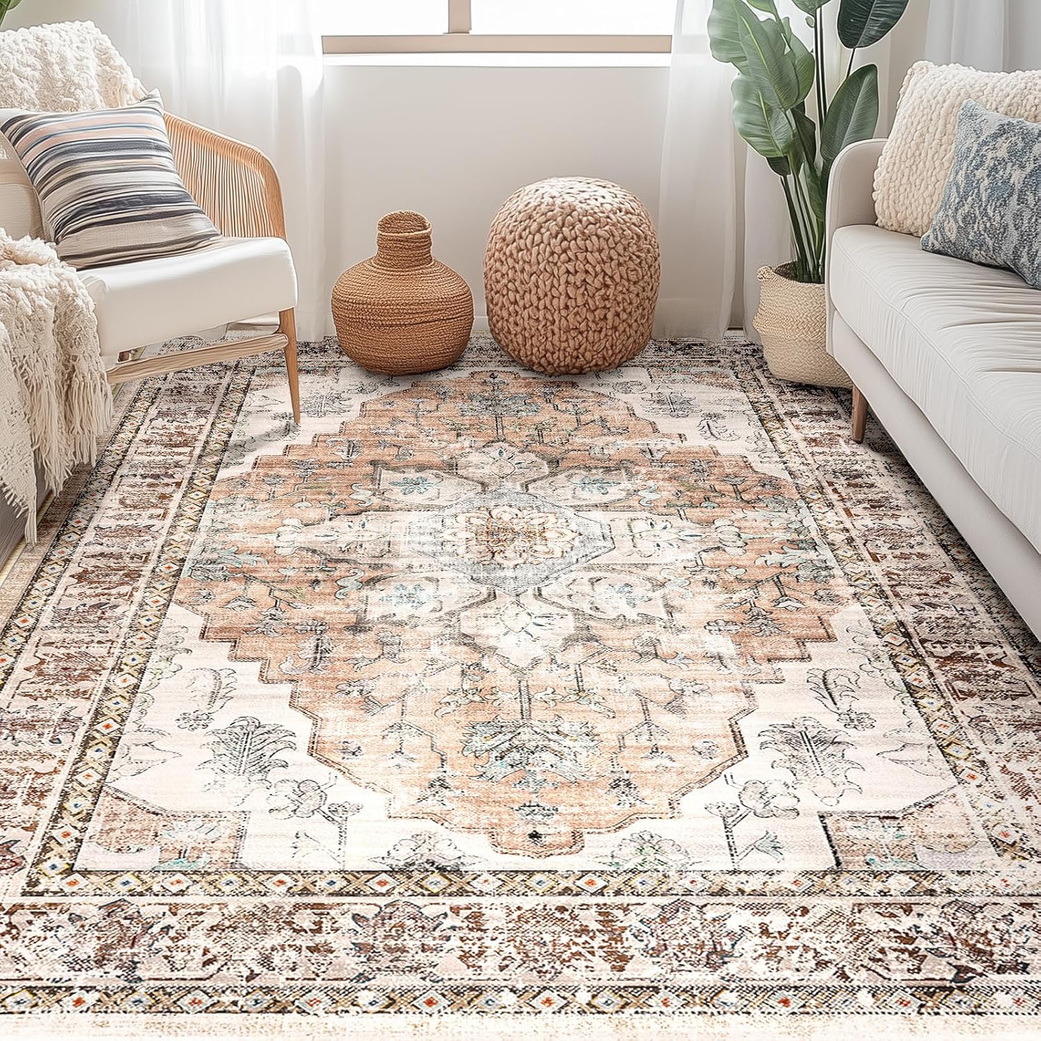 5x7 Area Rug Washable Non-Slip Boho Carpet for Living Room