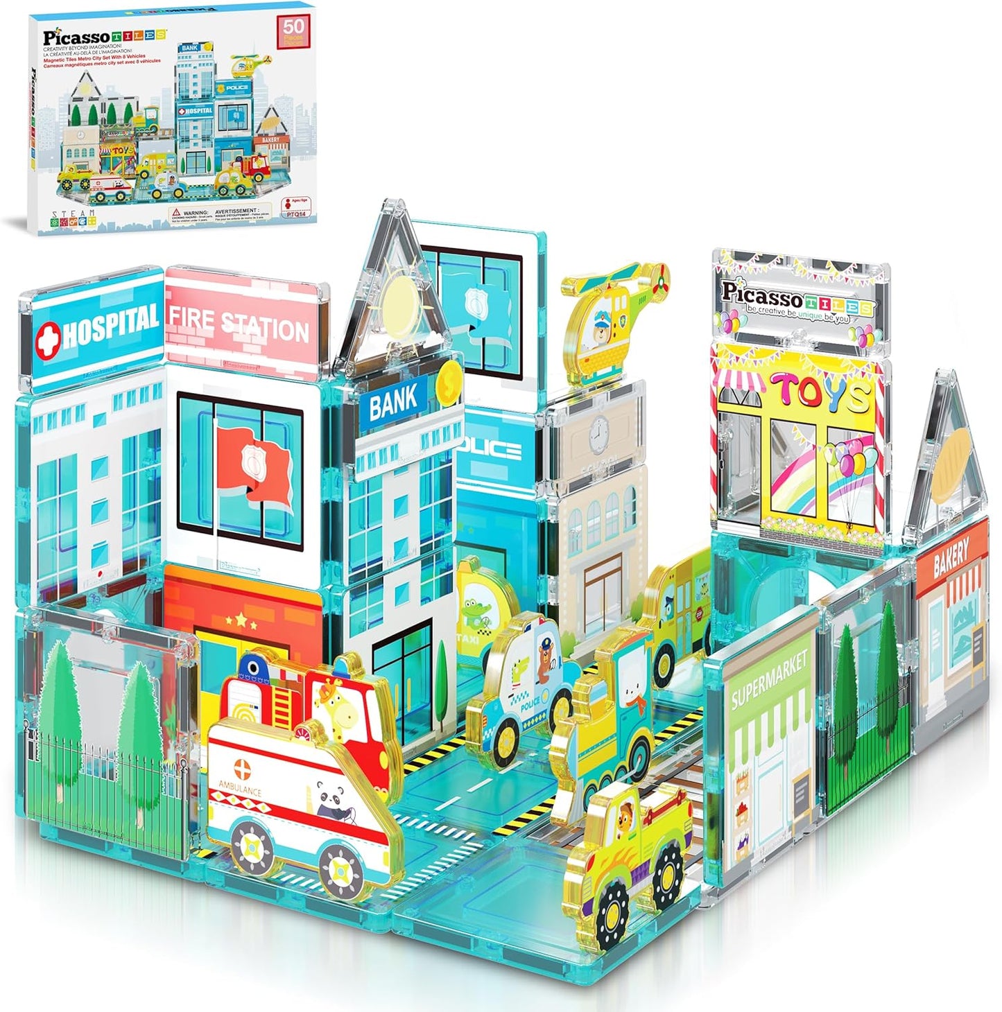 PicassoTiles Metro City Hospital Magnetic Building Set for Kids