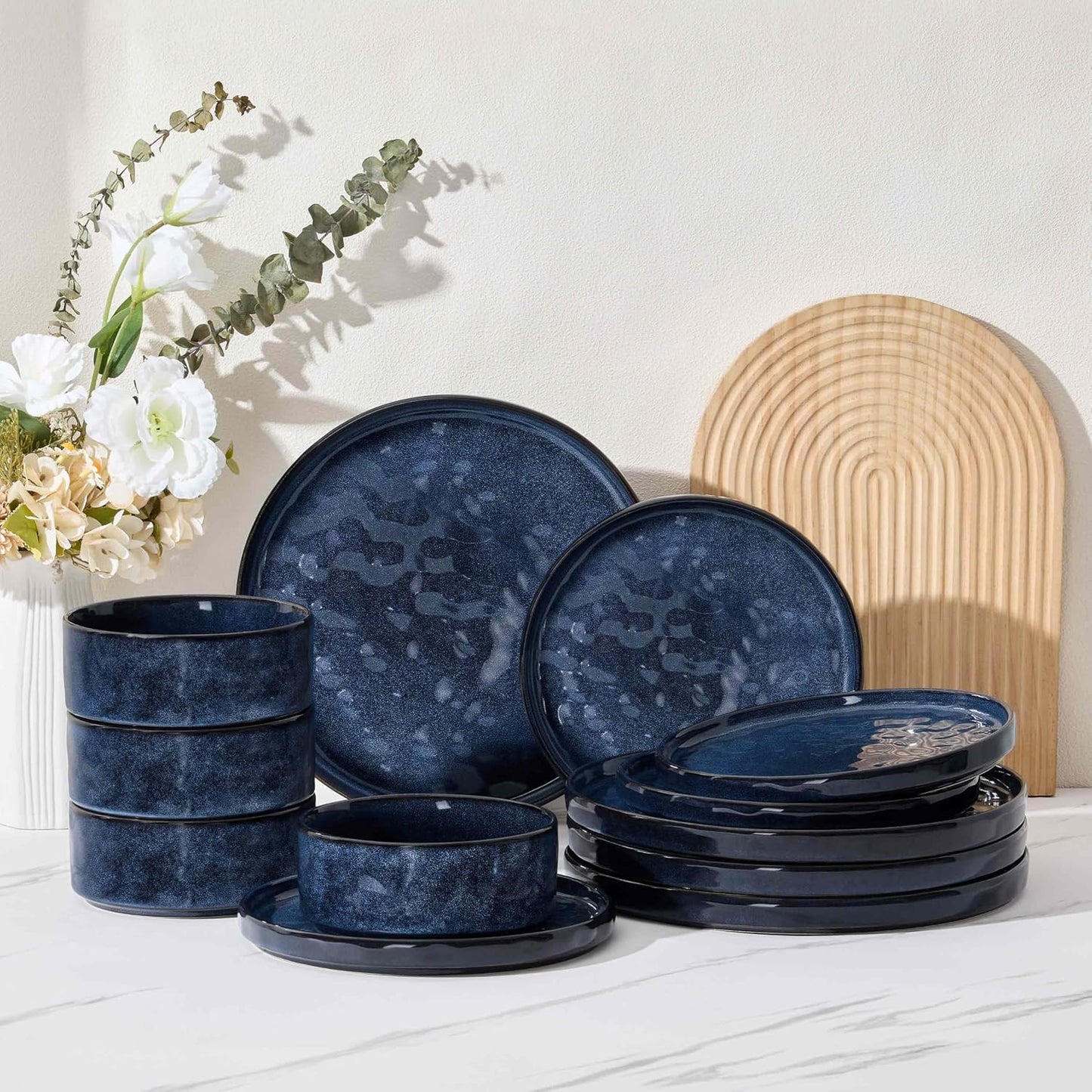 Herogo 12 Pieces Dinnerware Sets for 4, Modern Stoneware Dishes