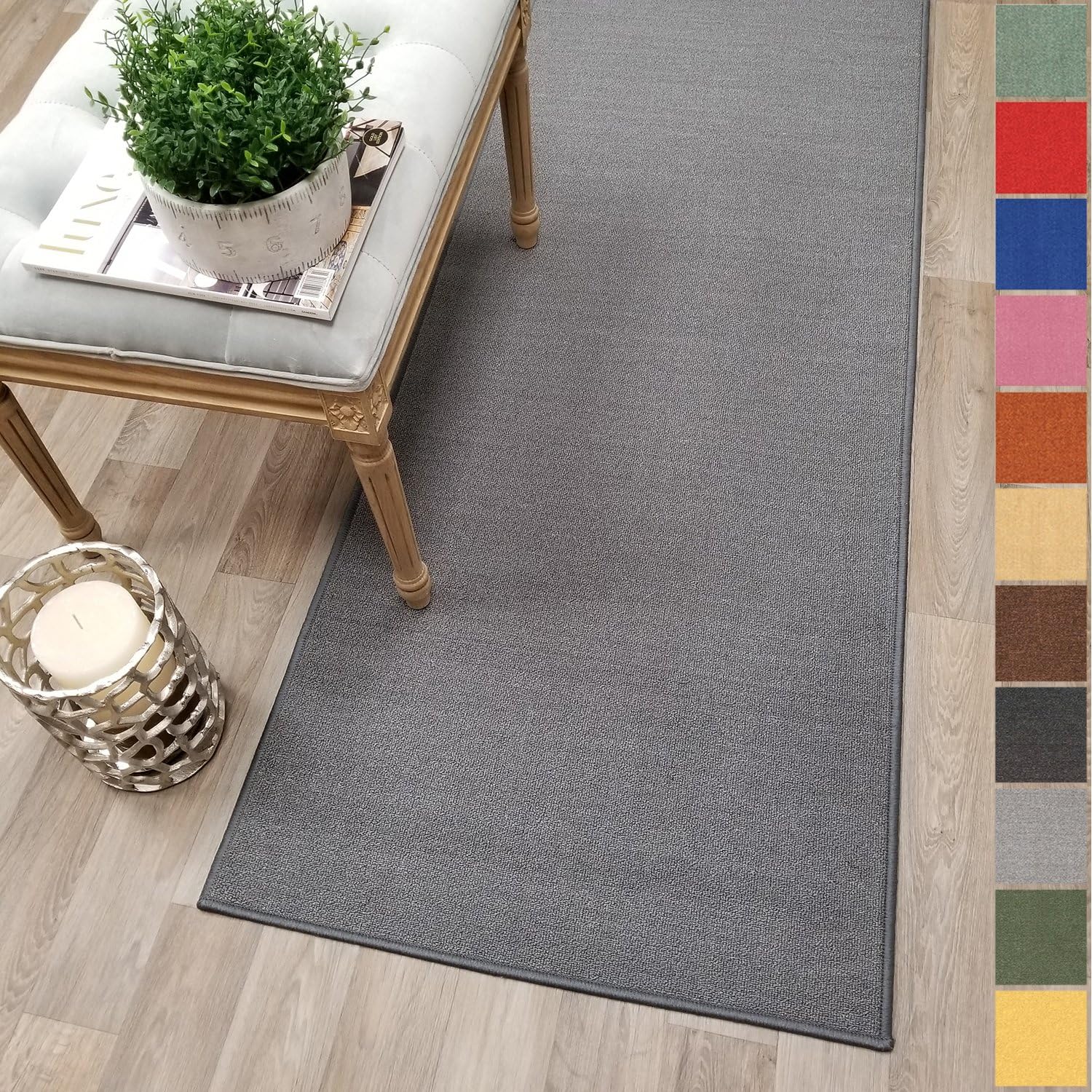 Kapaqua Custom Size Grey Solid Rubber Backed Non-Slip Rug