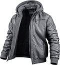 CREATMO US Men's Faux Leather Motorcycle Jacket with Removable Hood 2