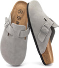Women's Suede Clogs Slip-On Mules with Arch Support - Comfortable All