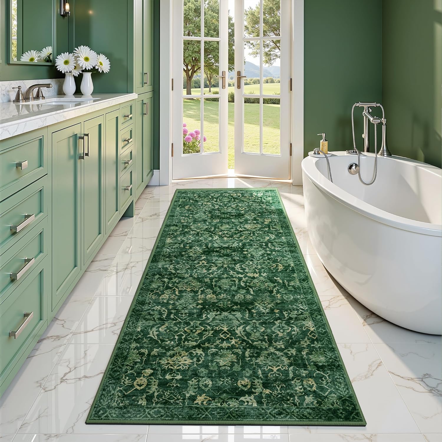 Dark Green 2x6 Runner Rug for Hallways and Entryways