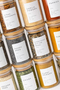 Empty Spice Jars with Label Pack (12x Bamboo Lid Glass Jars)