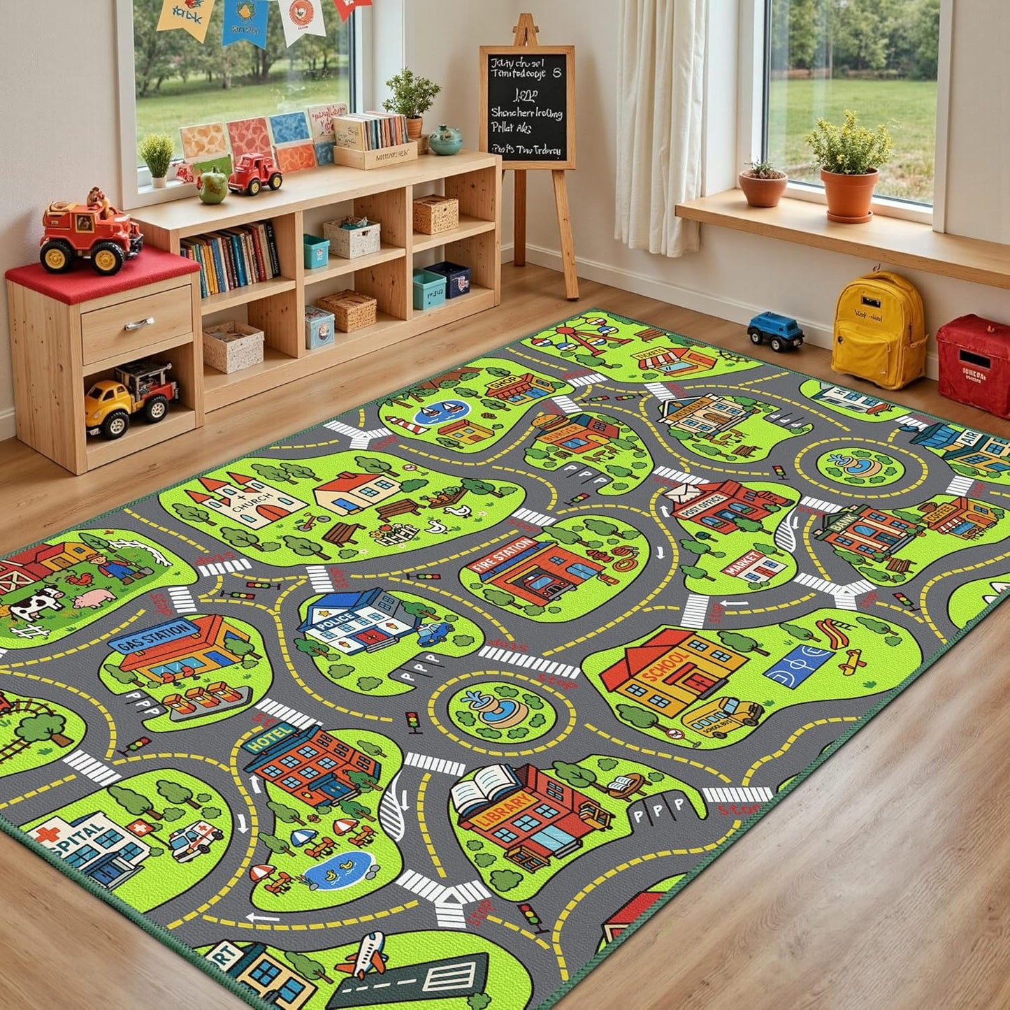 Upgrade Ultra Non Slip Kids Car Rug for Playroom and Bedroom