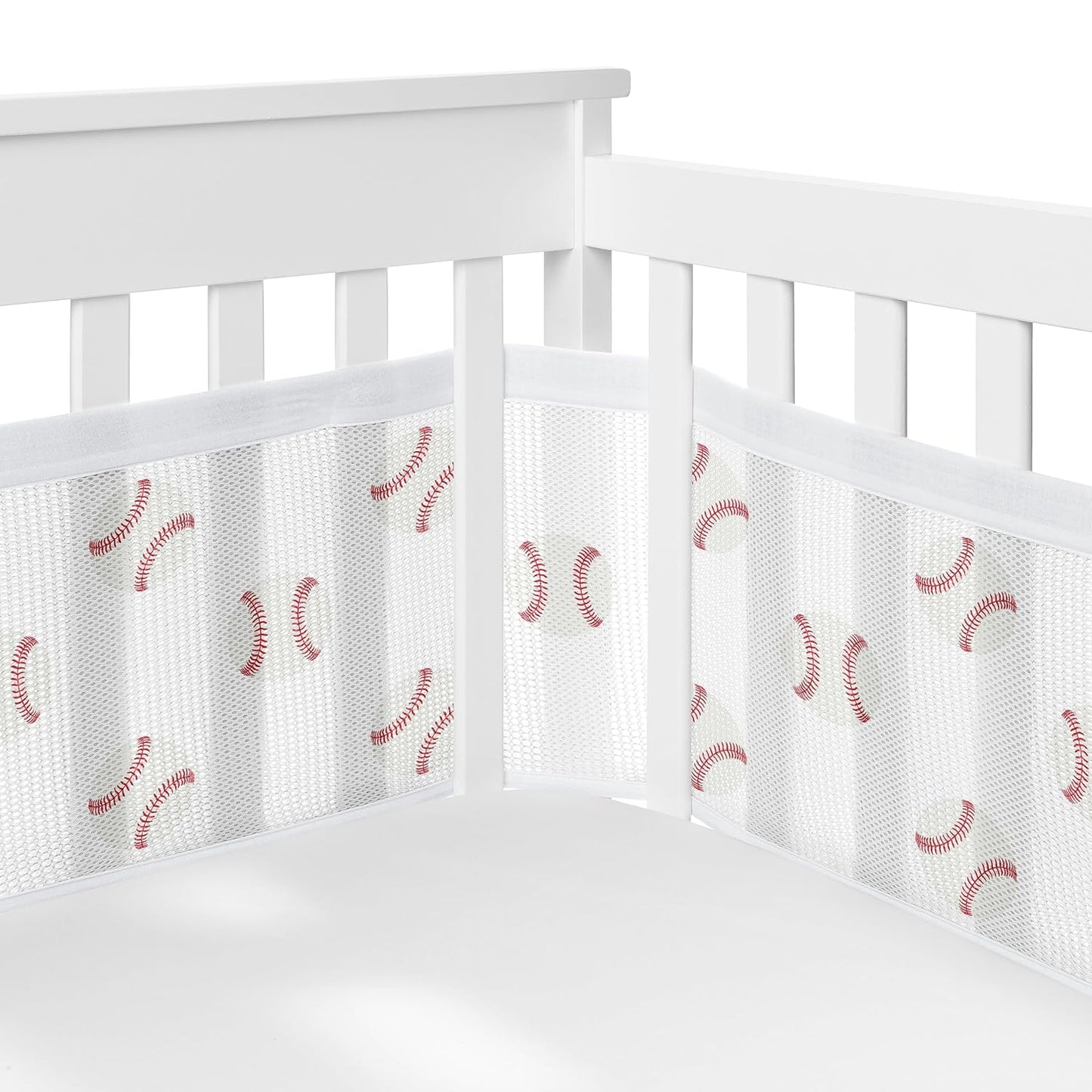 BreathableBaby Red White Baseball Patch Mesh Crib Liner for Boys