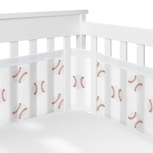 BreathableBaby Red White Baseball Patch Mesh Crib Liner for Boys