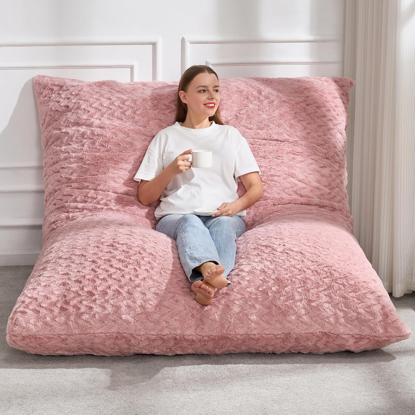 Hobestluk 3 in 1 Bean Bag Chair for Adults with Plush Cover