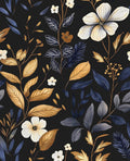 Blue Gold Leaf Wallpaper Peel and Stick Vintage Floral Design