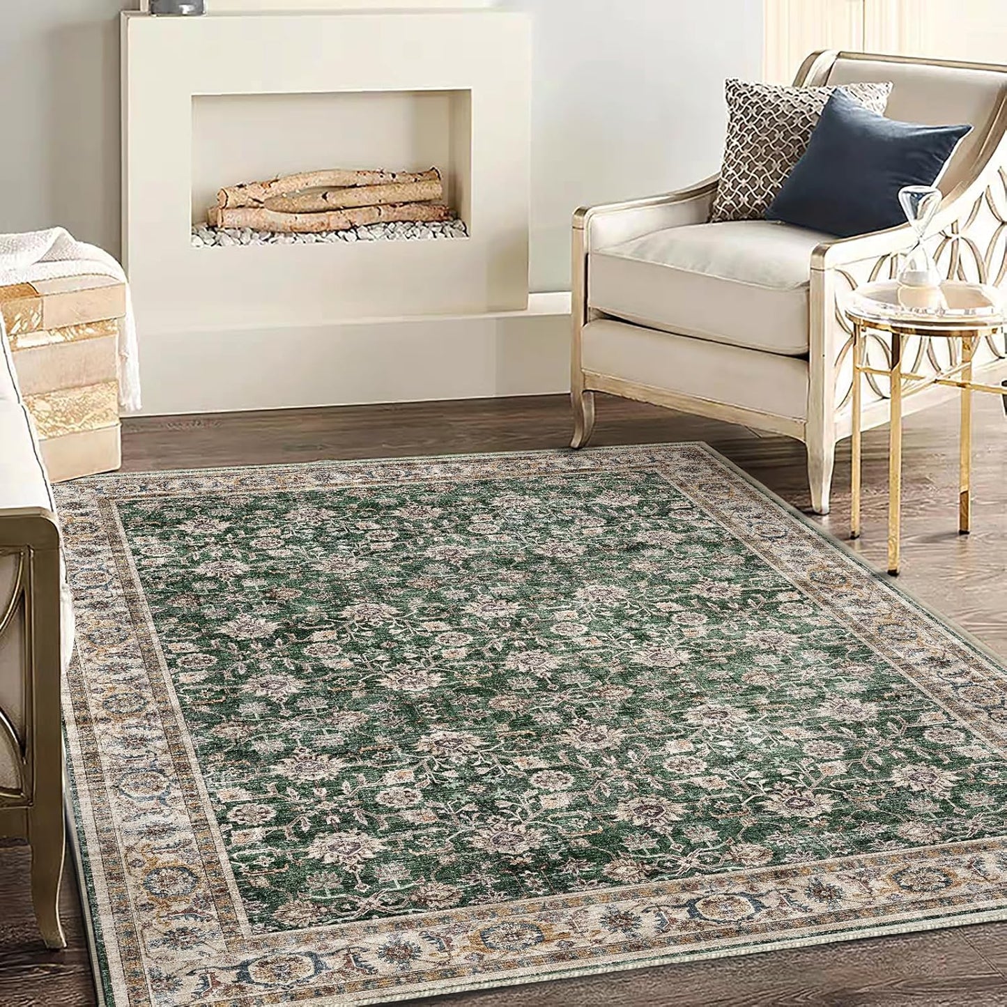Washable Area Rug 4ftx6ft Vintage Traditional Floor Covering