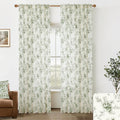 Olive Green Curtains for Dining Room - Vintage Floral Linen Sheer