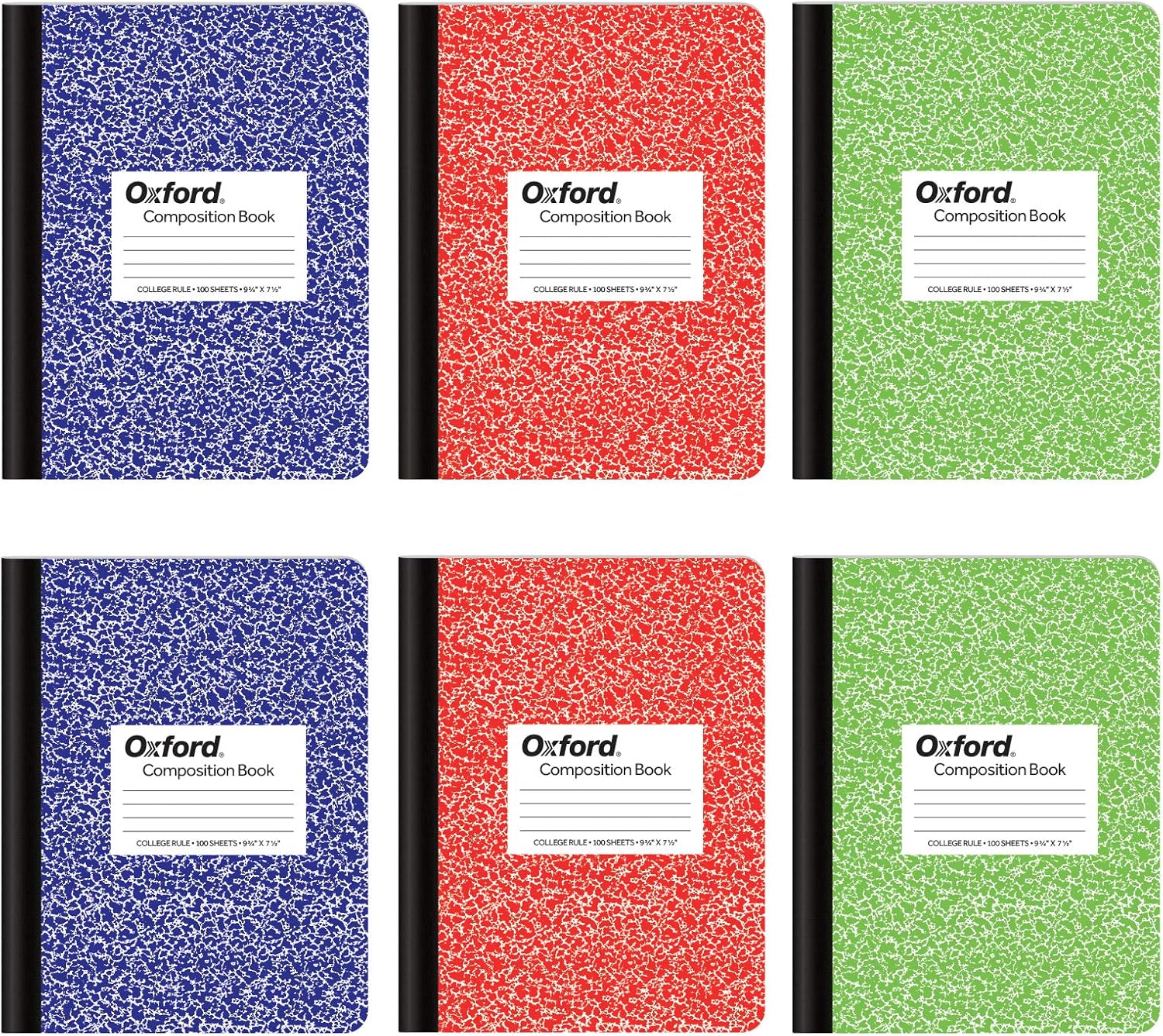 6 Pack Oxford College Ruled Notebooks - Vibrant Marble Covers