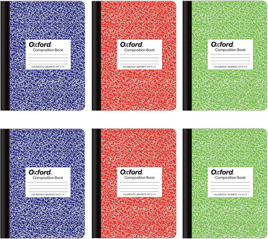6 Pack Oxford College Ruled Notebooks - Vibrant Marble Covers