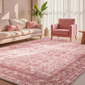 Vintage Pink Area Rug 9 x 12 - Soft Low-Pile Washable Rug