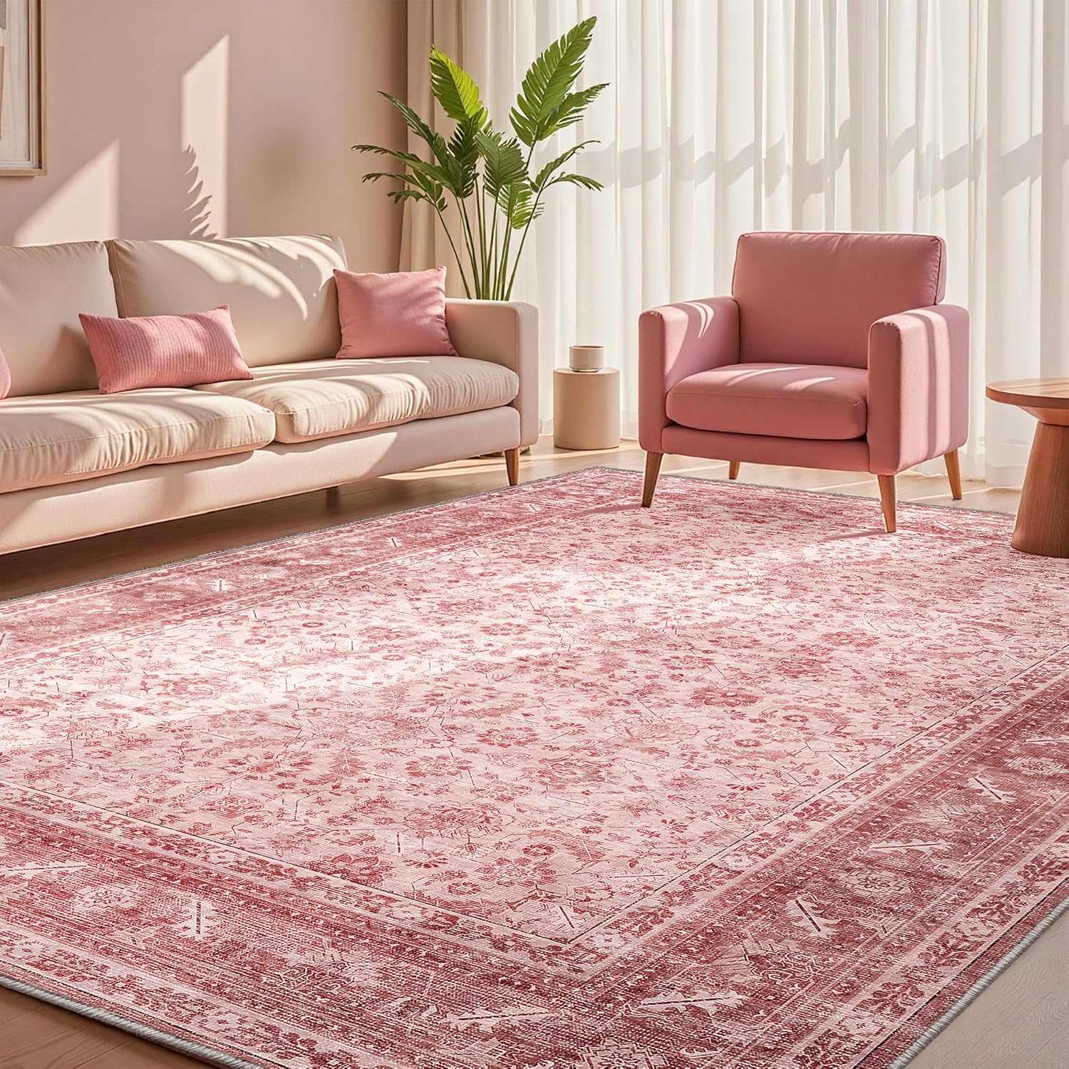 OPPODREAM Vintage Pink Area Rugs 9x12 for Living Room & More