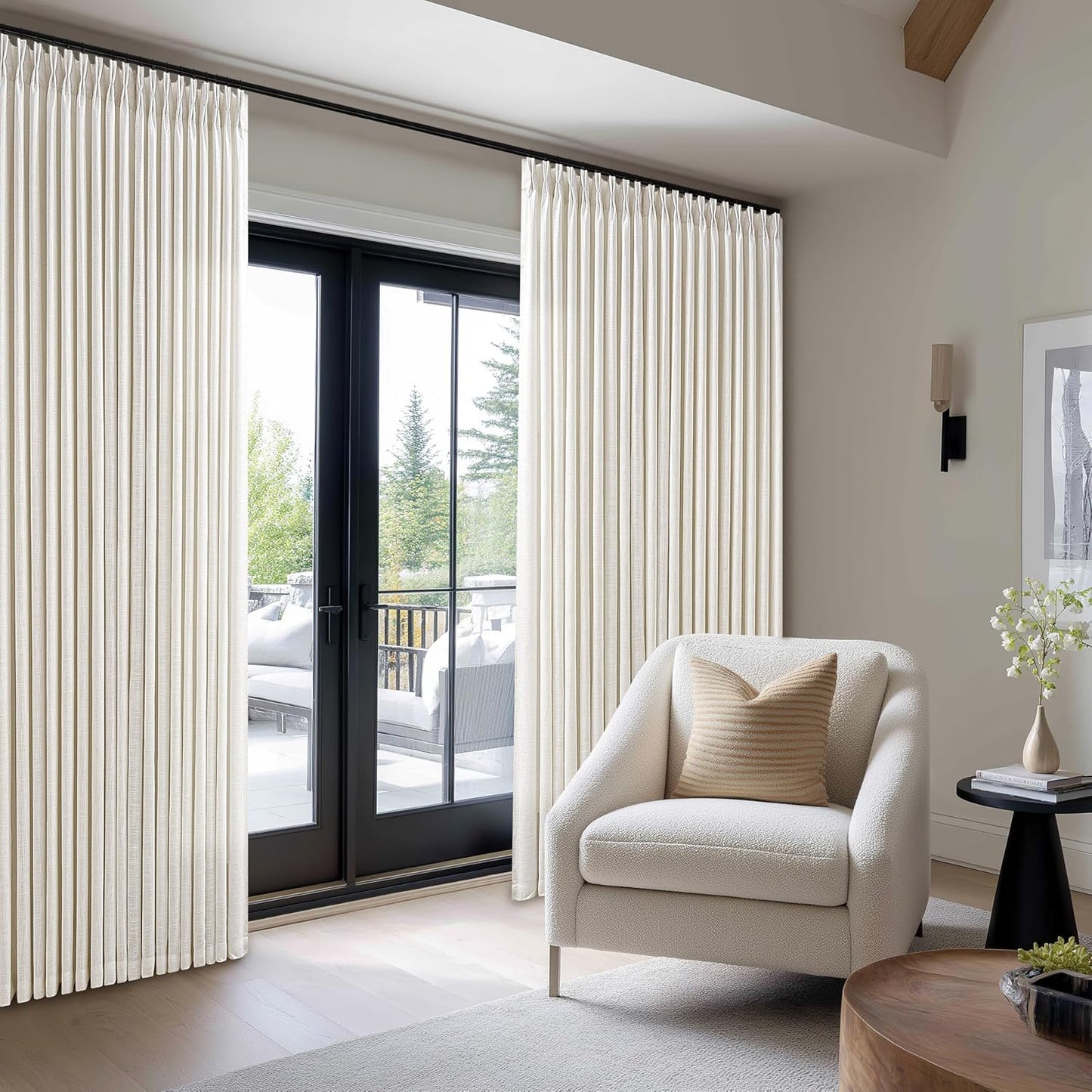 Pinch Pleat Extra Wide 84 x 108 Inch Linen Curtains for Living Room