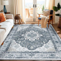 Area Rugs 5ft x 7ft Washable Non-Slip Floral Vintage Medallion - Light