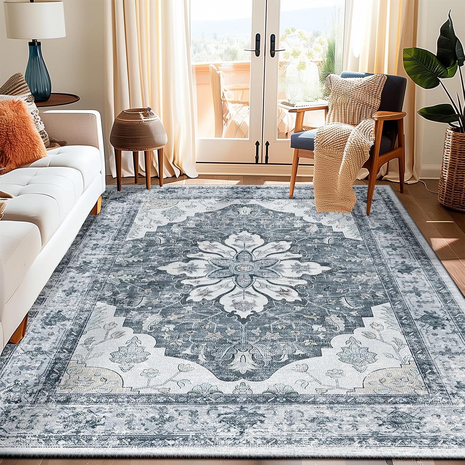 Floral Vintage Distress Print Area Rugs 5ftx7ft for Home Decor