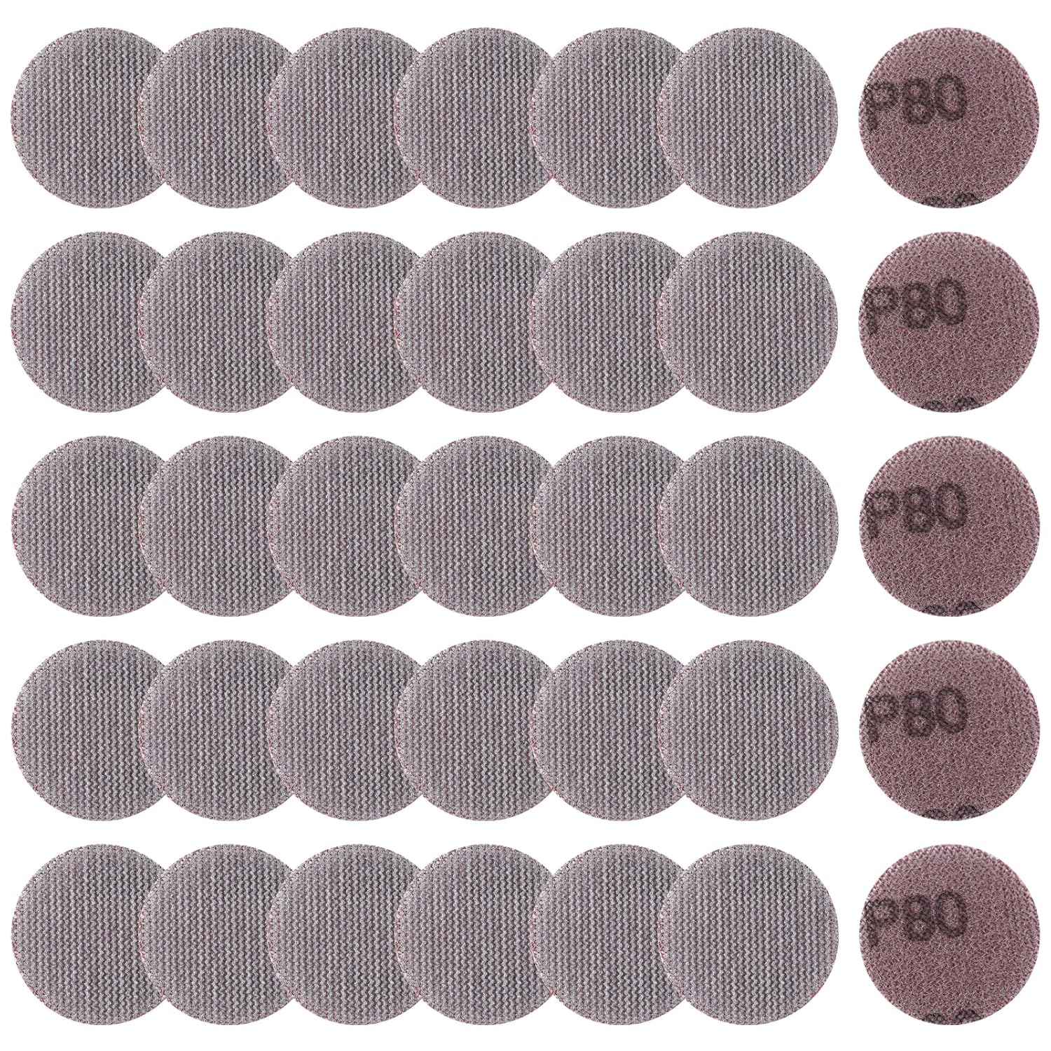 LEONTOOL 2-inch 80 Grit Hook and Loop Sanding Discs - Pack of 35