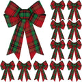 12 PCS Christmas Tree Bows 9x12 in Plaid Velvet - Festive Porch Decor
