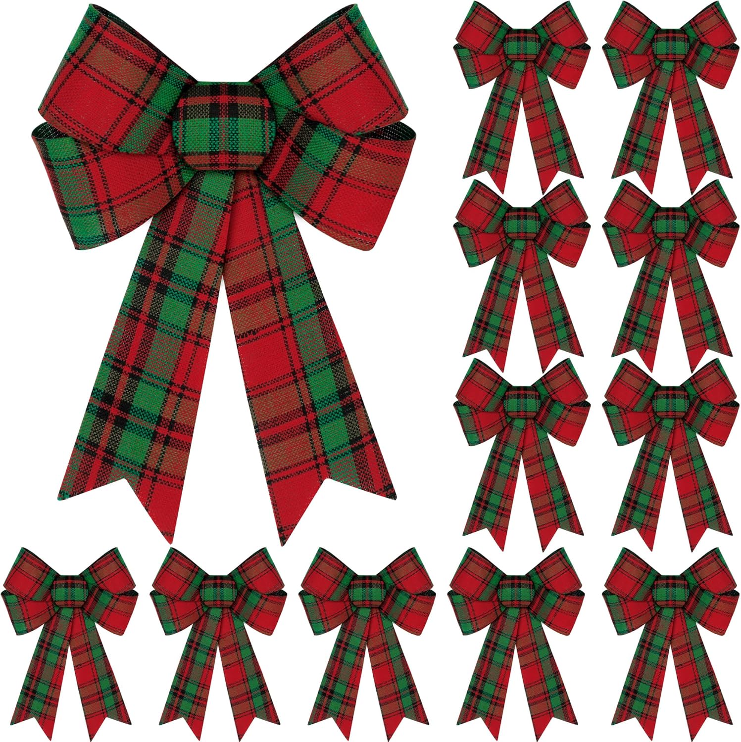 12 PCS Large Green Red Christmas Bows for Festive Decor