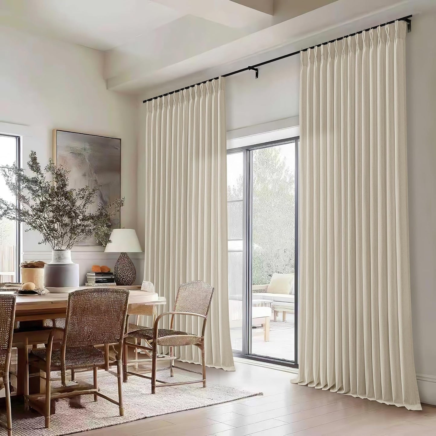 Beige Oatmeal Linen 108 Inch Curtains for Living Room Privacy
