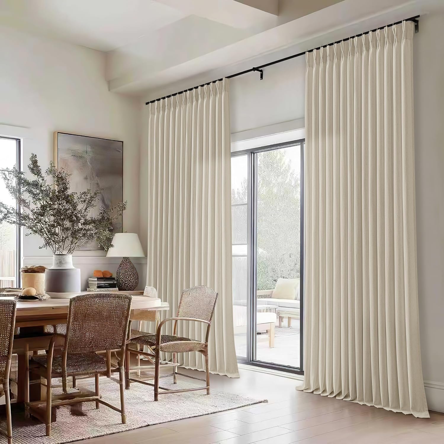 Beige Oatmeal Linen 108 Inch Curtains for Living Room Privacy