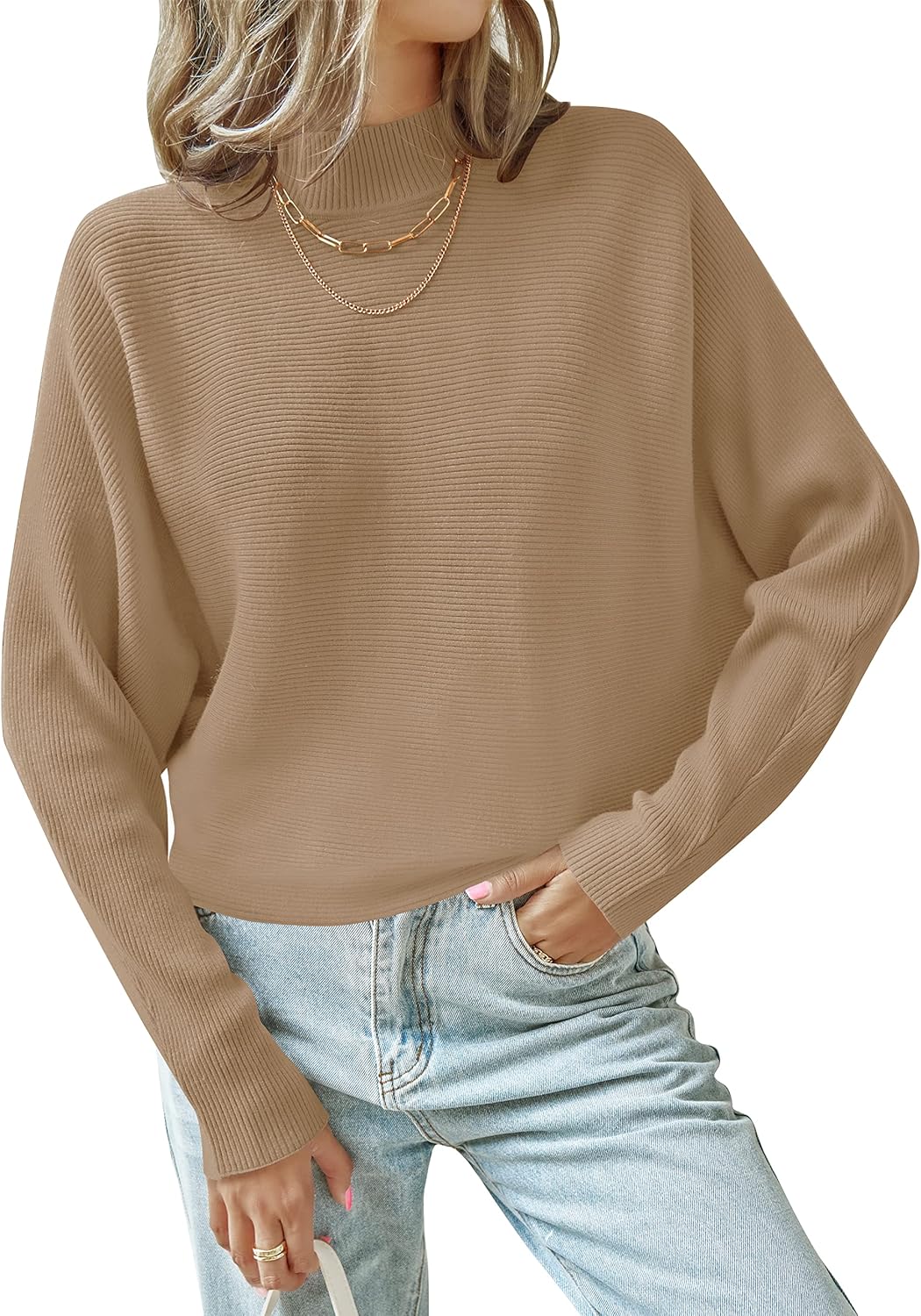 ZESICA Women's Turtleneck Batwing Long Sleeve Sweater Top
