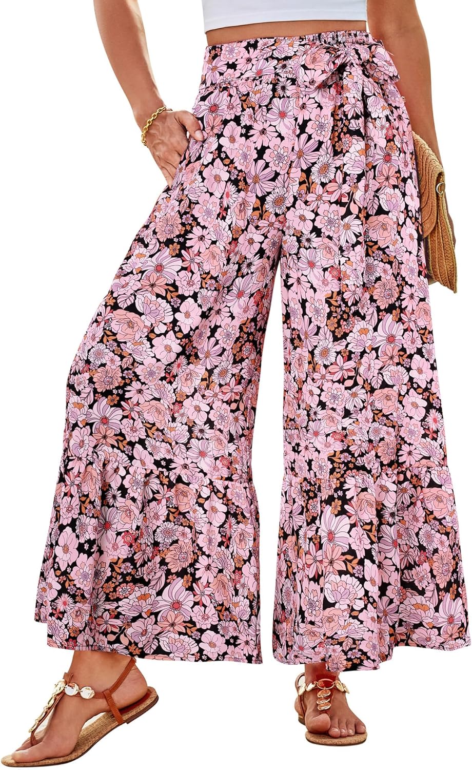 Wide Leg Palazzo Pants for Women - Boho Casual Beach Style