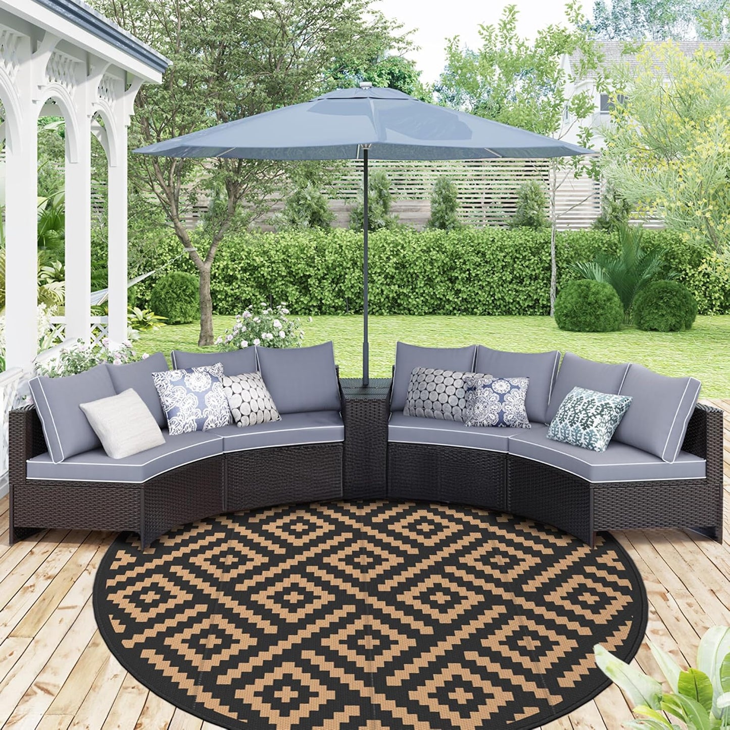 GENIMO 8ft Round Outdoor Rug for Patios and Camping Needs