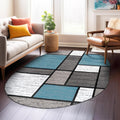 Contemporary Modern Boxes Area Rug 5 ft x 7 ft - Non Shedding Blue