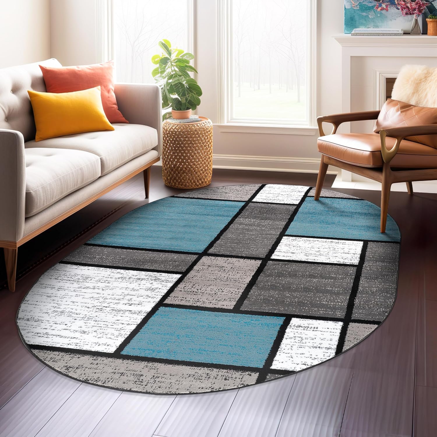 Rugshop Contemporary Modern Boxes Non Shedding Area Rug 5ft x 7ft