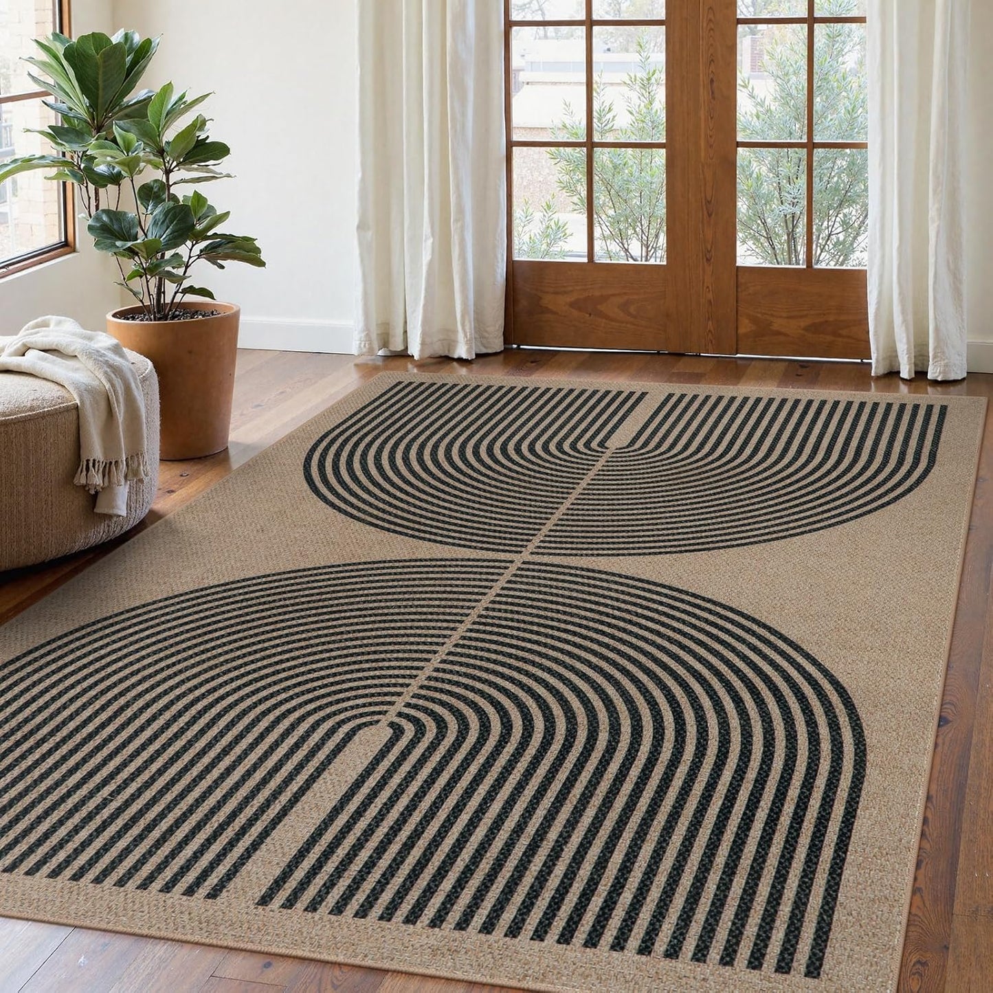 Lahome Modern Rainbow Easy Jute Rug for Living Room 5x7