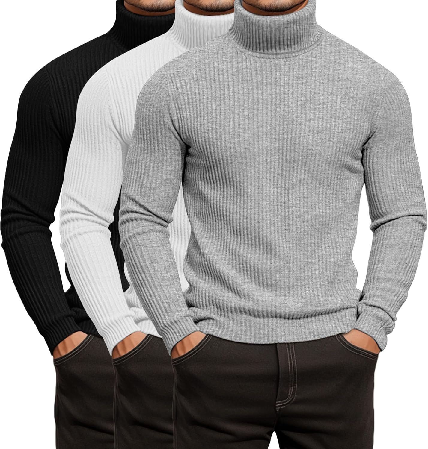 Men's Ribbed Turtleneck Shirts - Lightweight Long Sleeve Sweaters
