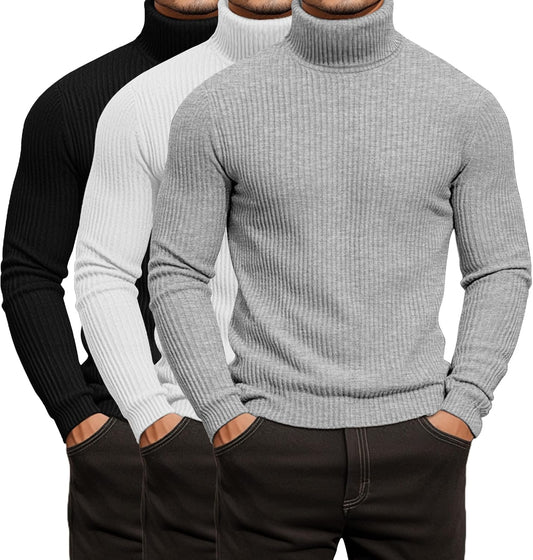 Men's Ribbed Turtleneck Shirts - Lightweight Long Sleeve Sweaters