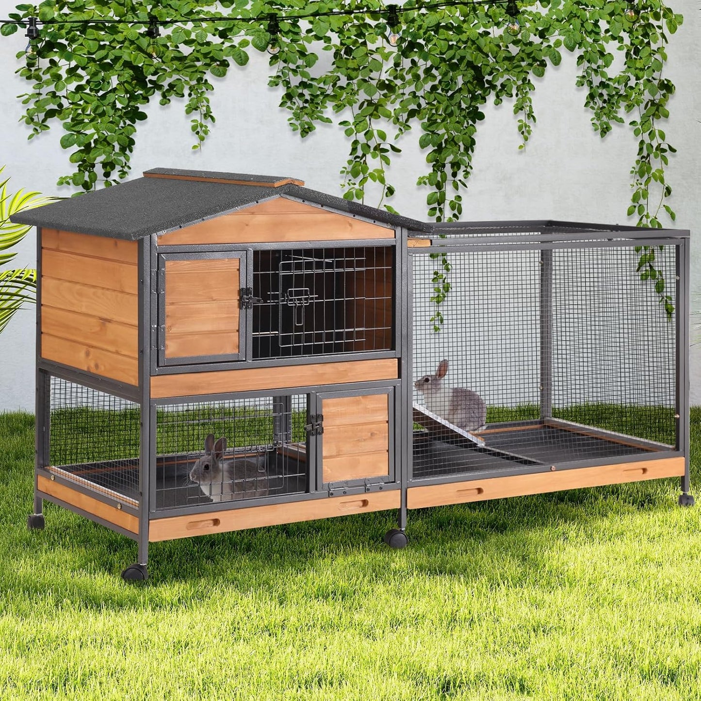 GUTINNEEN 2-Story Rabbit Hutch for Indoor and Outdoor Use